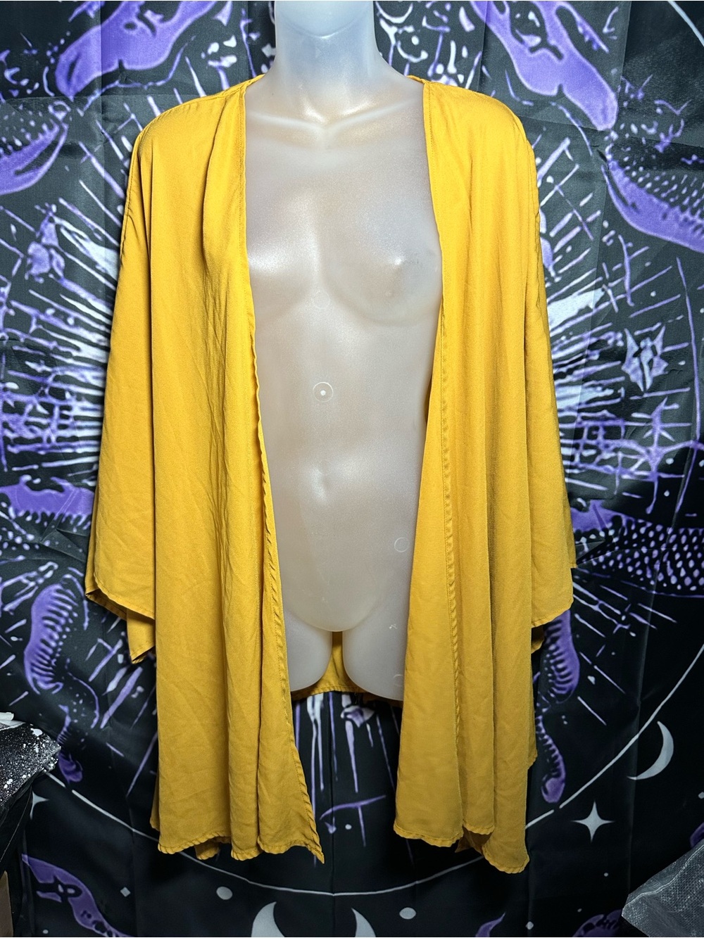 Source Unknown Yellow Open-Front Draped Cape Jacket
